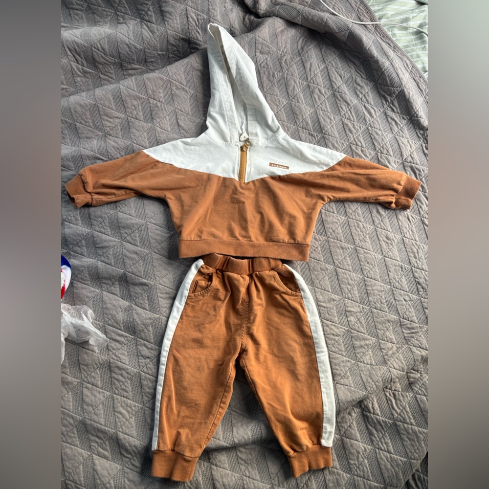 Brown and White Hooded Tracksuit